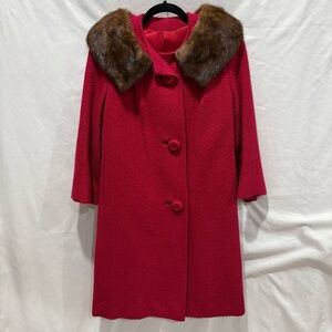 Vintage Golora Originals Red Bouclé Coat Fur Collar Old Money Mob Wife Trench